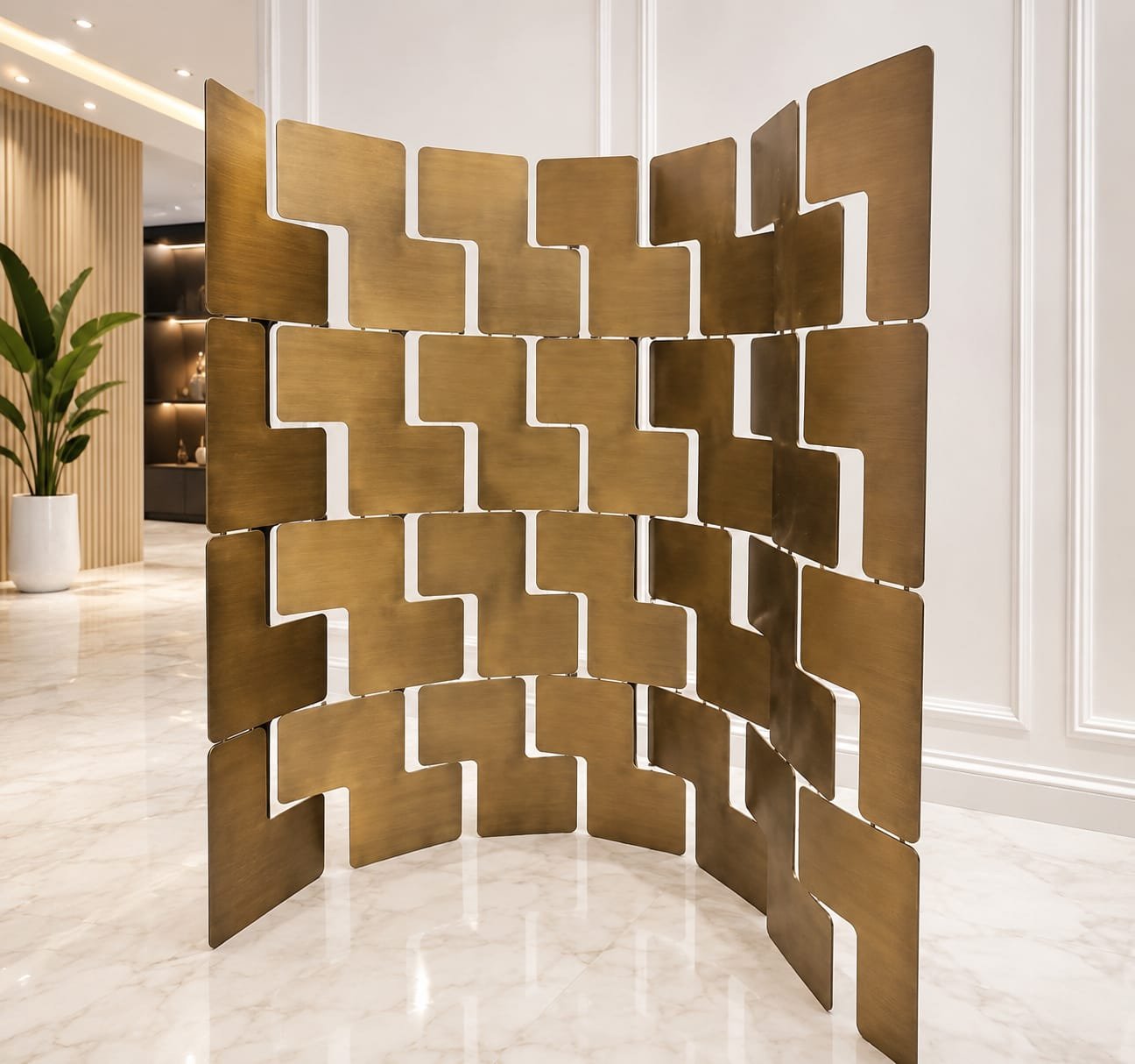 Aanjana Arts brass curved screen divider