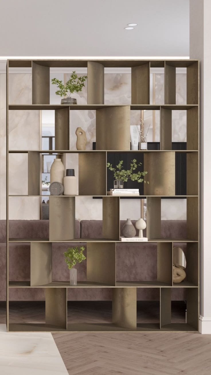 Aanjana Arts bronze curved shelving unit