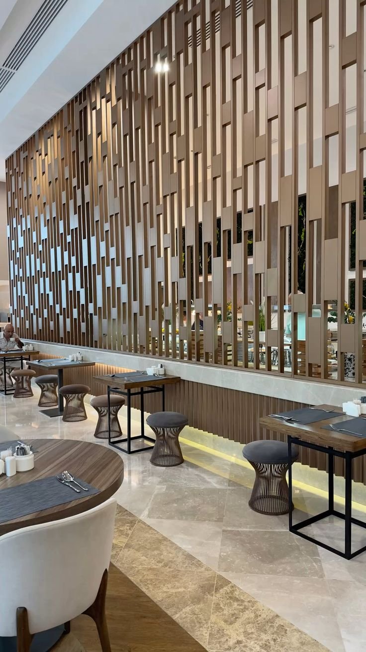 Aanjana Arts fluted wood metal restaurant wall
