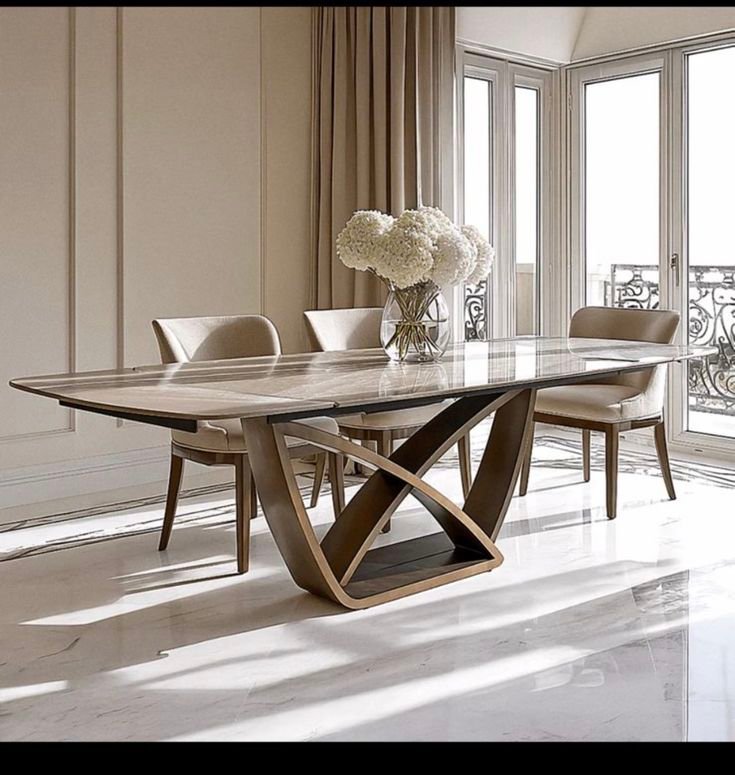 Aanjana Arts brass x base dining table