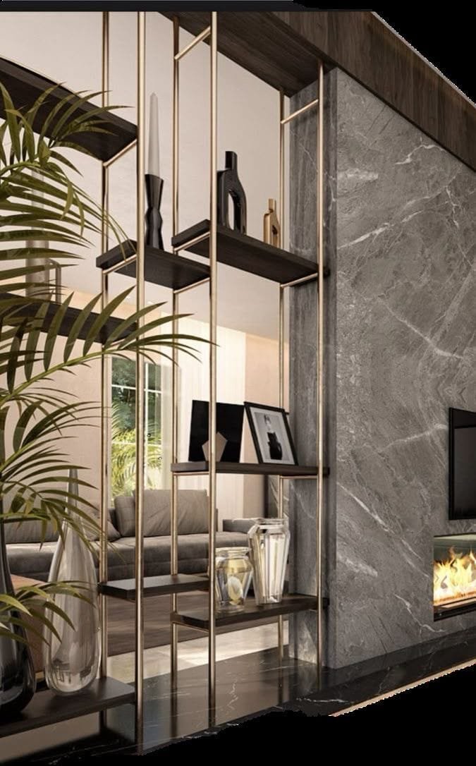 Aanjana Arts gold frame shelf fireplace wall