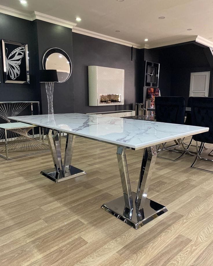 Aanjana Arts marble top dining table steel legs