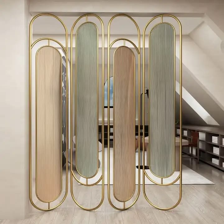 Aanjana Arts gold fluted multi tone screen divider