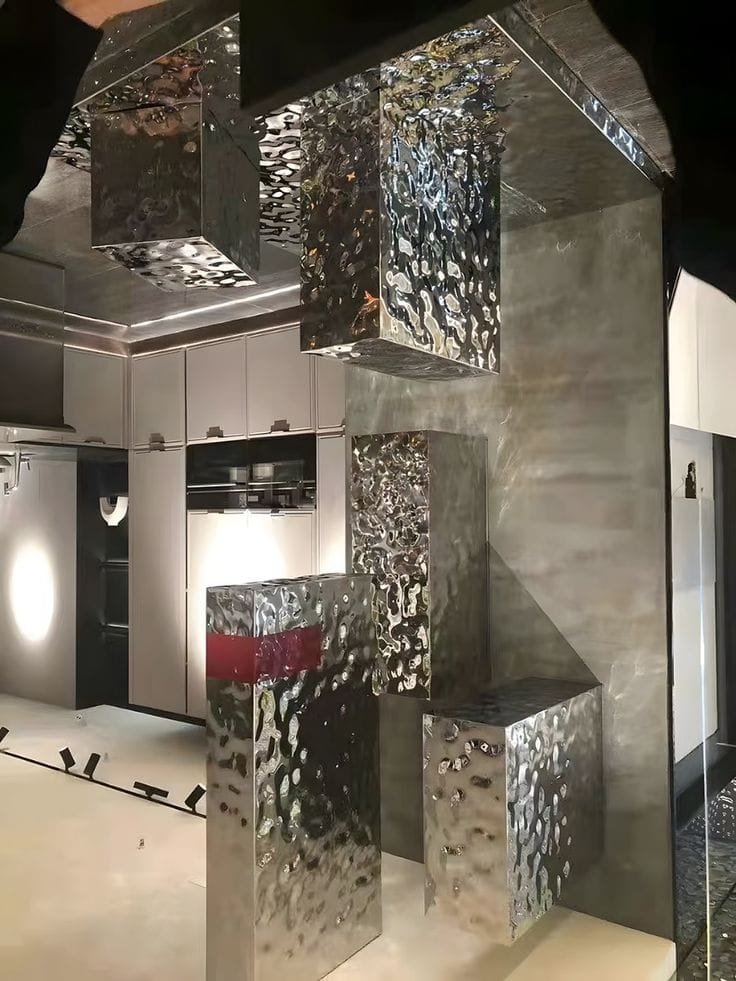 Aanjana Arts hammered metal cube display