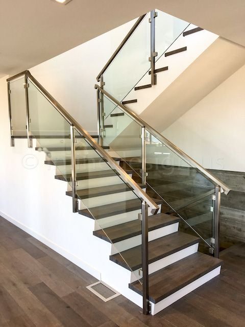 Aanjana Arts glass wood staircase railing