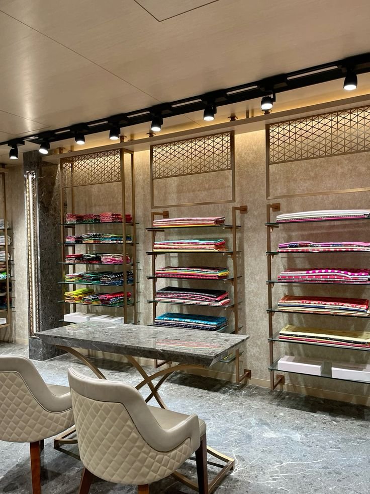 Aanjana Arts glass shelf saree display